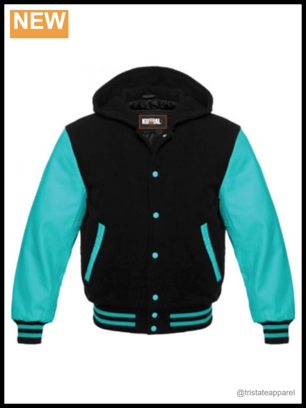 Wool Leather Varsity Bomber Jacket Women's Hooded Letterman Snap Front